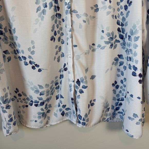 Boho Chic Floral Button Up Top Sz 3XL Long Sleeve Blue White Cottage Bloom - Picture 4 of 7